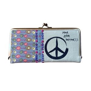 Boho Peace Sign Fabric Wallet – Handmade Kiss-Lock Clasp Purse